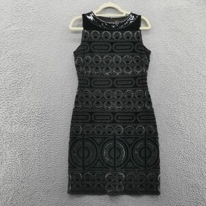 Tory Burch Womens Beaded Velvet Patent Leather Sheath Dress 4‎ Black Cocktail